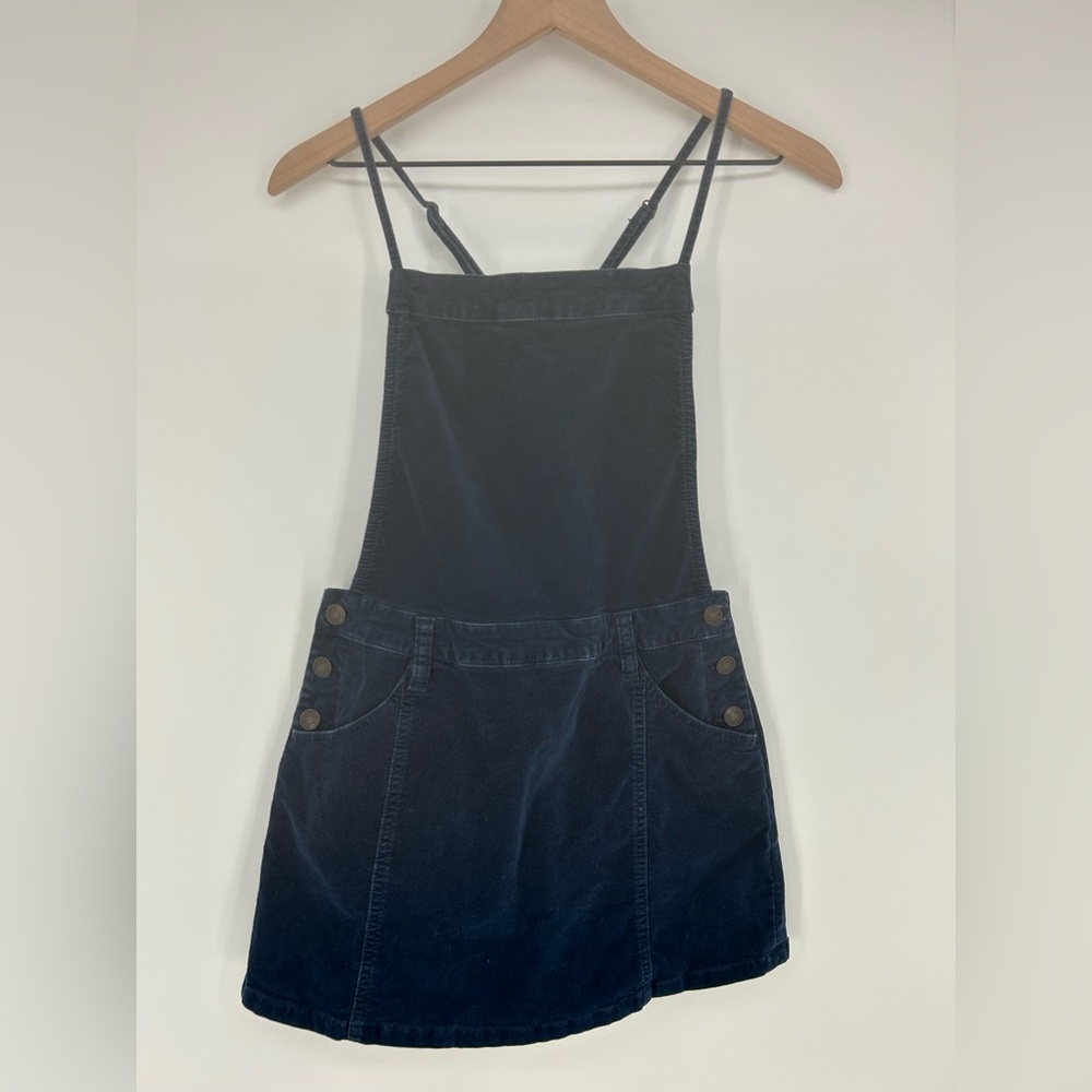 Free People Savannah Overall Mini Dress Navy Blue Velvet Pocket -Size 0 - Picture 3 of 11